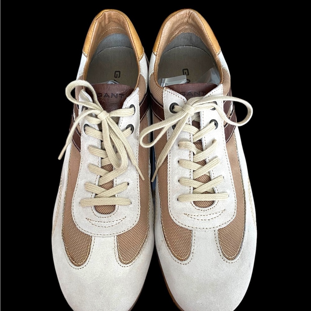 GANT Men's Cream, Tan, and Brown Suede and Leather Sneakers shoes Golf